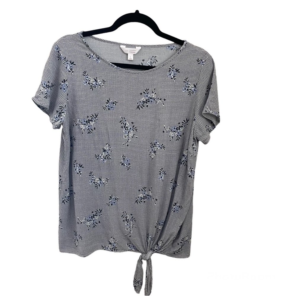 Lauren Conrad Twist Tie Blouse - L - Blue with Flowers